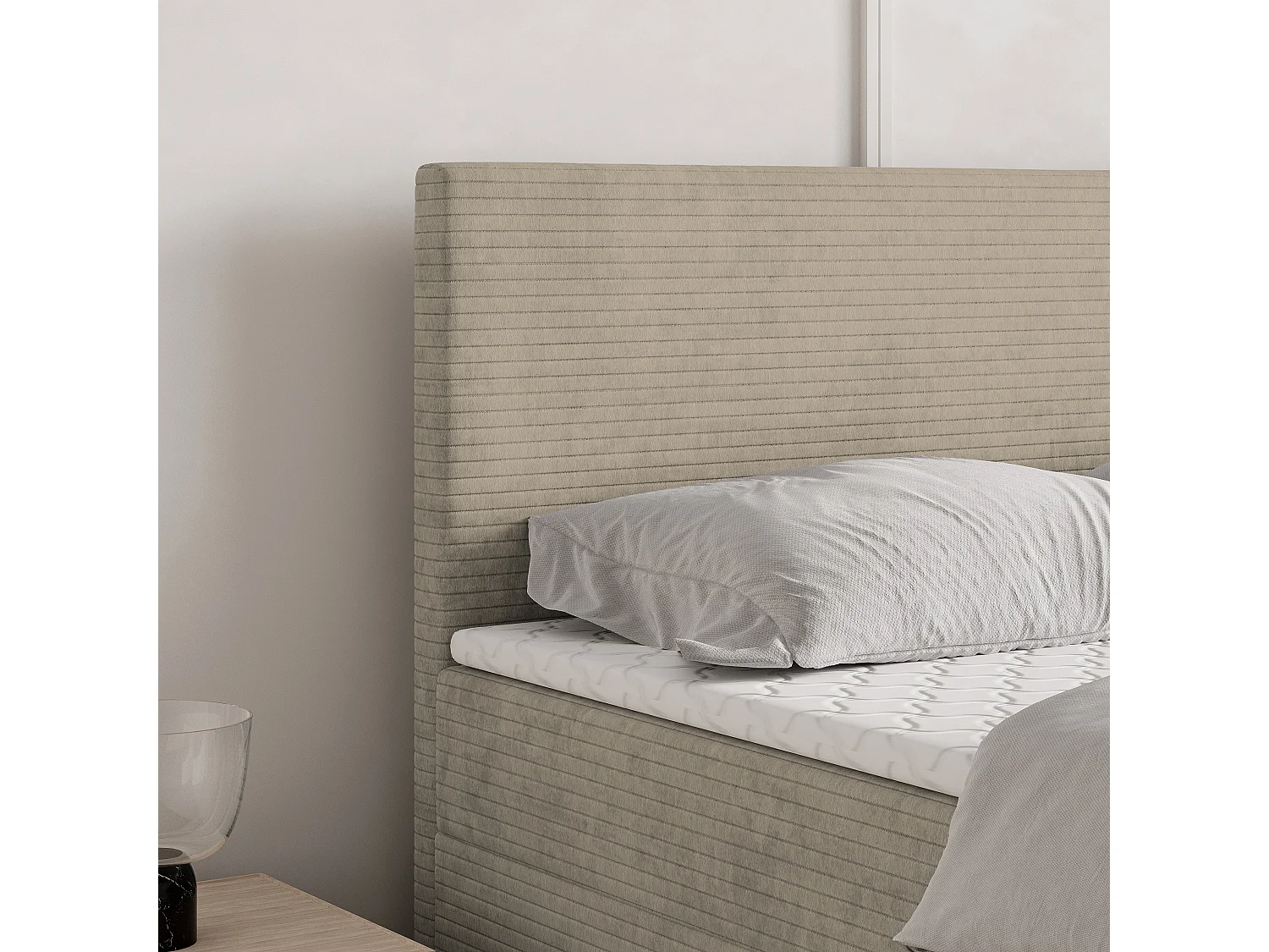 Lit continental NIRA, 140x200 cm, Tissu pelucheux, Beige