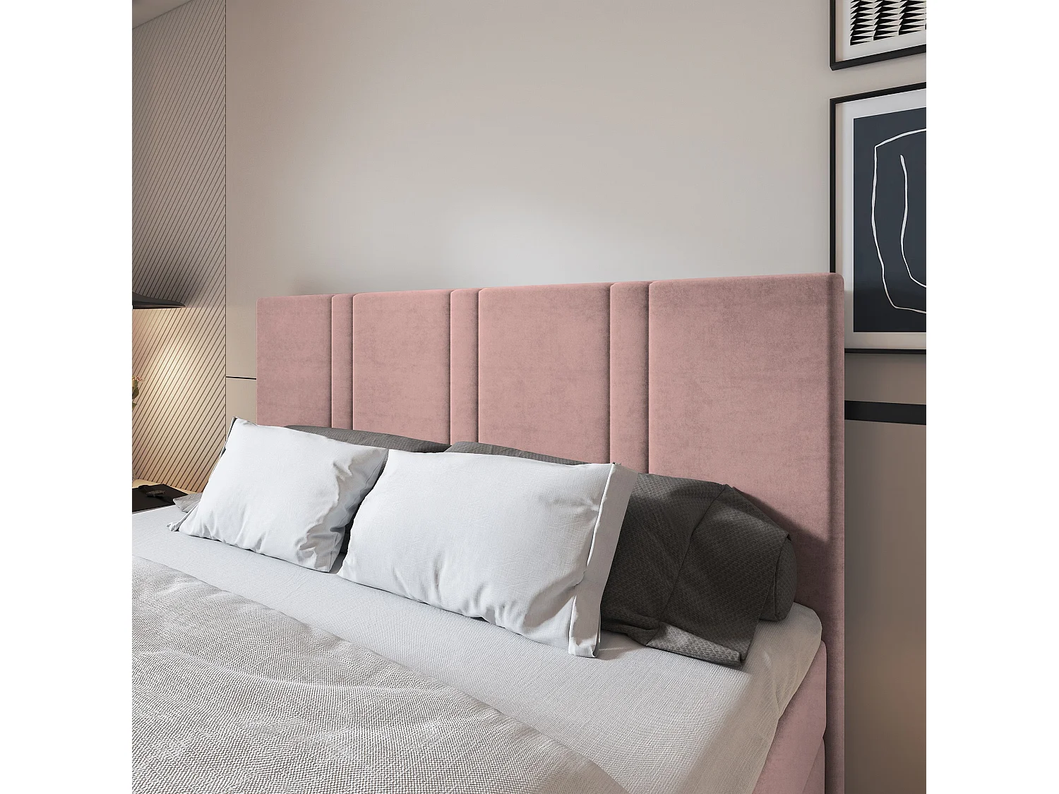 Lit continental COMOZA, 160x200 cm, Tissu pelucheux, Rose