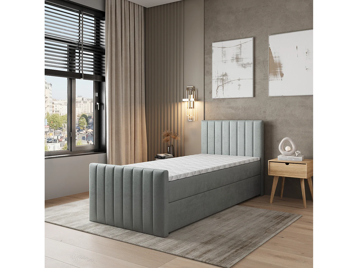 Boxspringbed ARION 100x200 cm Set met hoofdbord, bedbodem en matras, Lichtgrijs