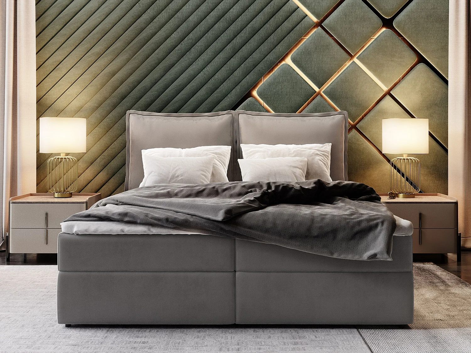 Lit continental LENTE, 180x200 cm, Tissu velours, Marron