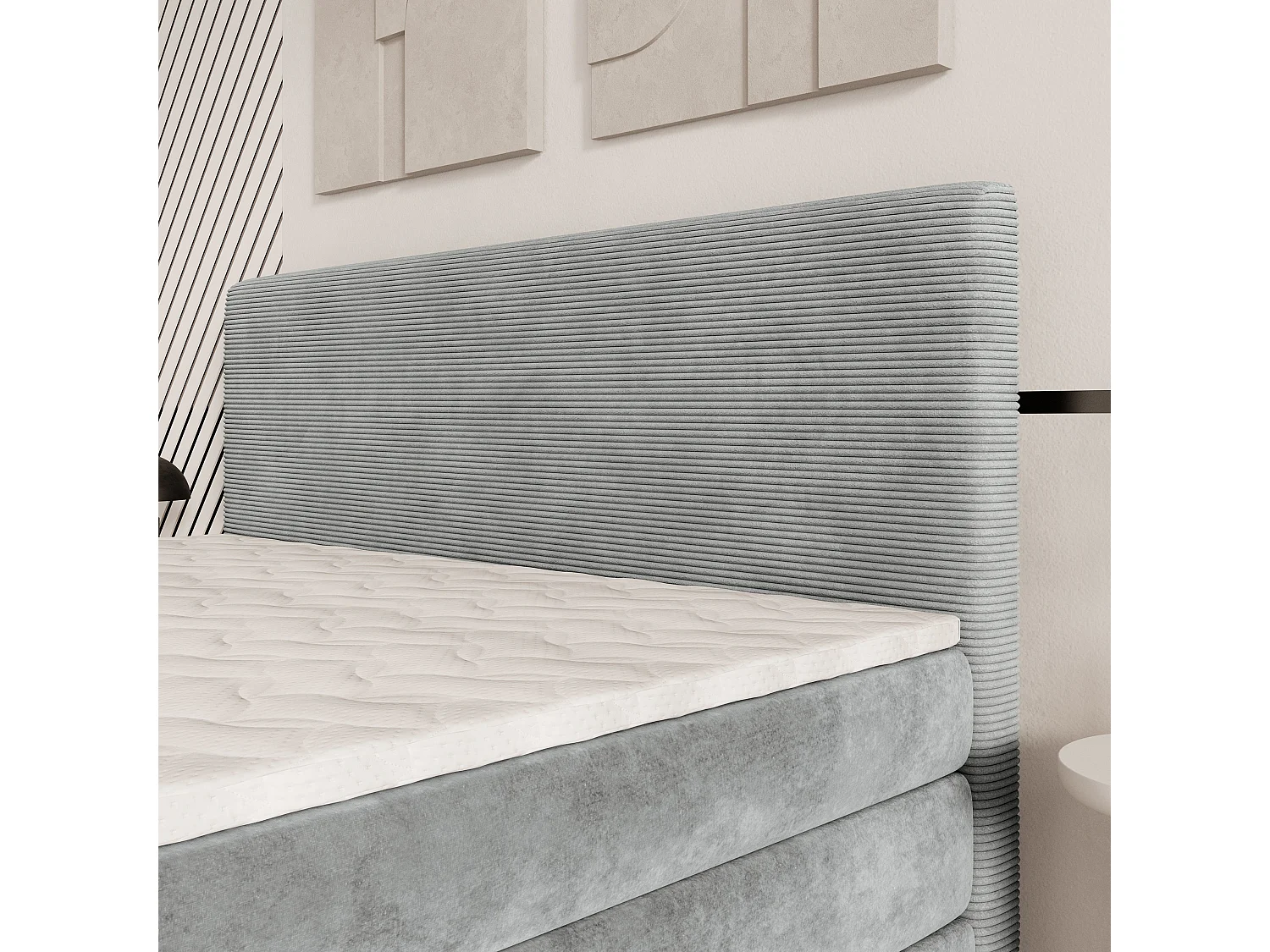 Lit continental MATERN, 160x200 cm, Tissu pelucheux, Gris clair