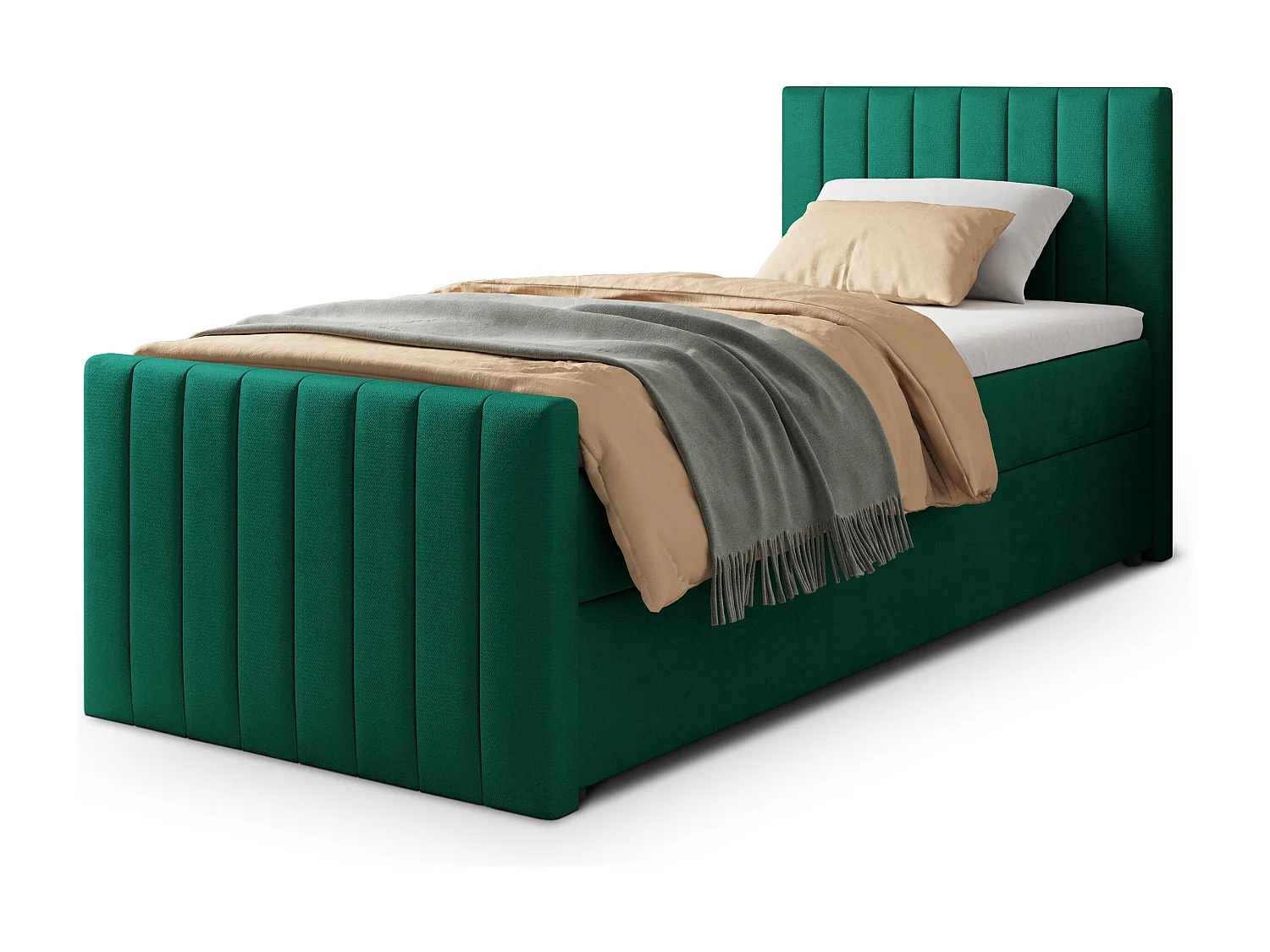 Boxspringbed ARION 90x200 cm Set met hoofdbord, bedbodem en matras, Dennengroen