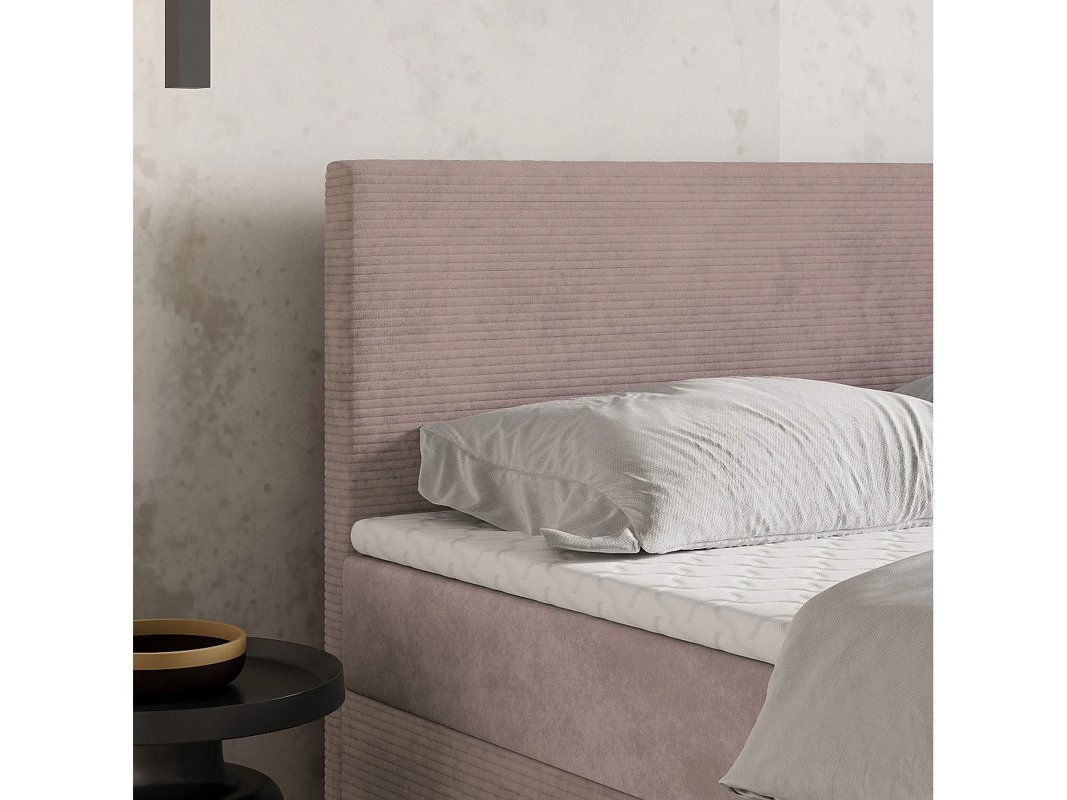 Boxspringbed TORREL 140x200 cm Set met hoofdbord, bedbodem en matras, Poederroze
