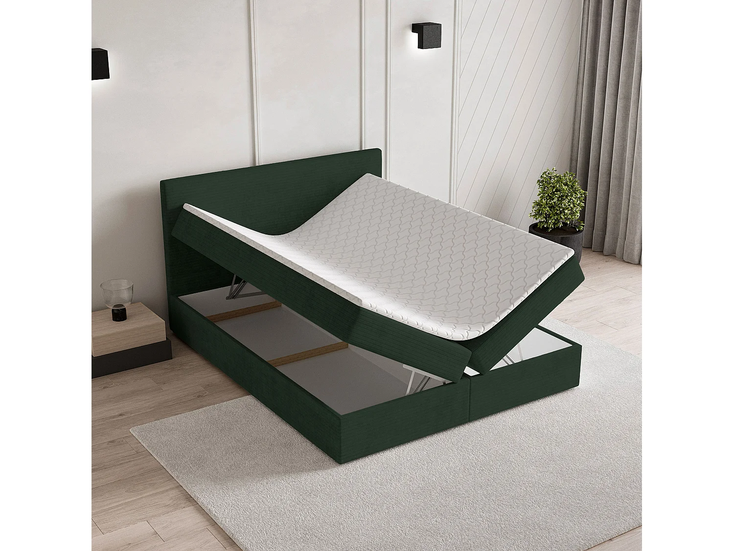 Lit continental NIRA, 140x200 cm, Tissu pelucheux, Vert