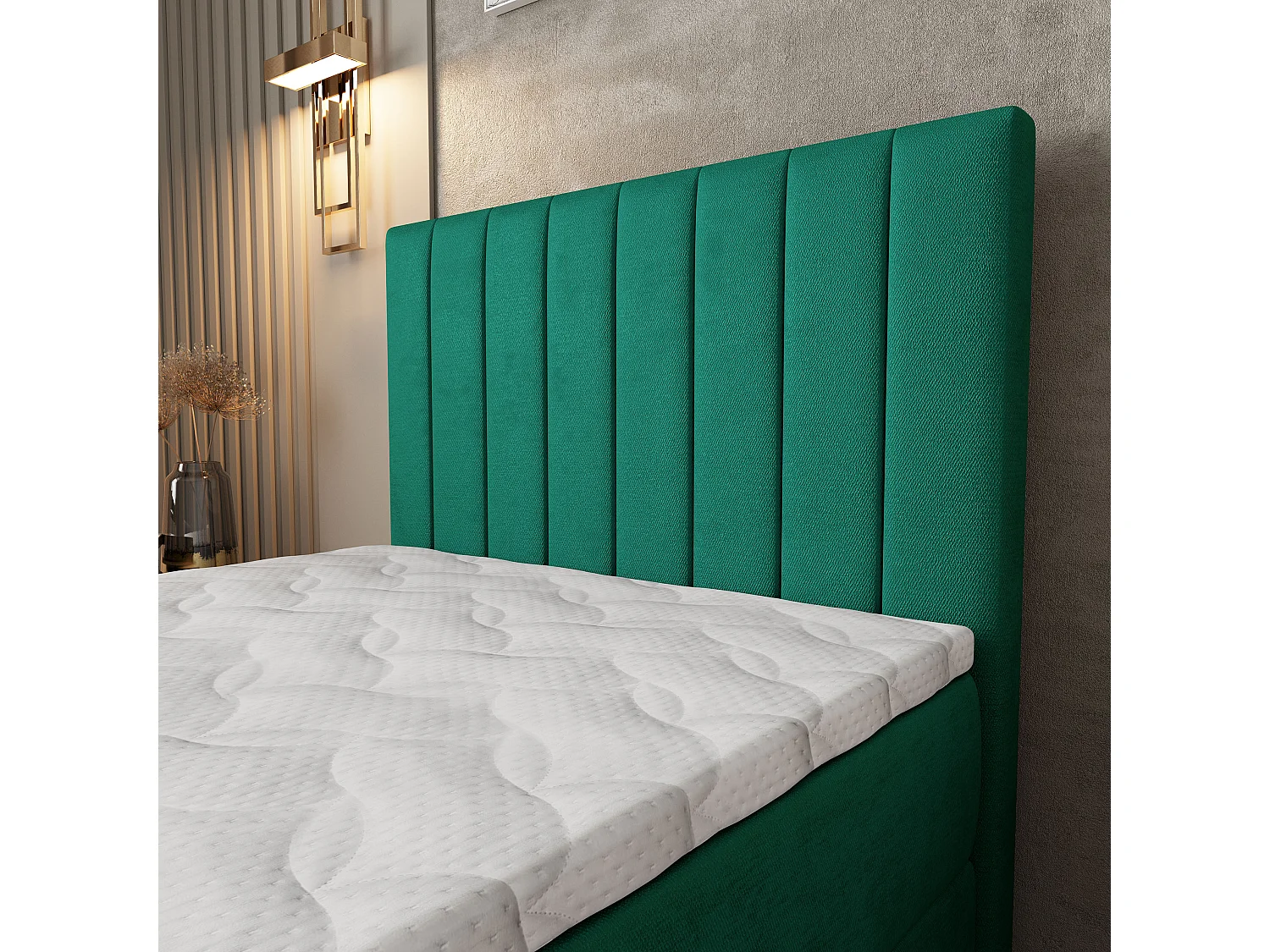 Boxspringbed ARION 100x200 cm Set met hoofdbord, bedbodem en matras, Dennengroen