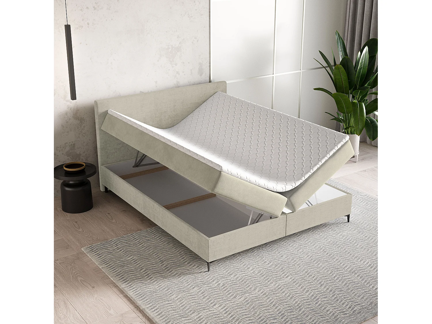 Boxspringbed TORREL 180x200 cm Set met hoofdbord, bedbodem en matras, Crème