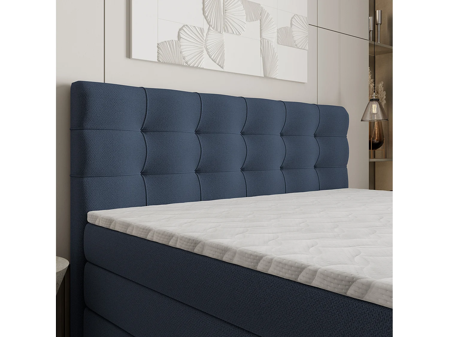 Lit continental AREZI, 180x200 cm, Tissu tressé, Bleu