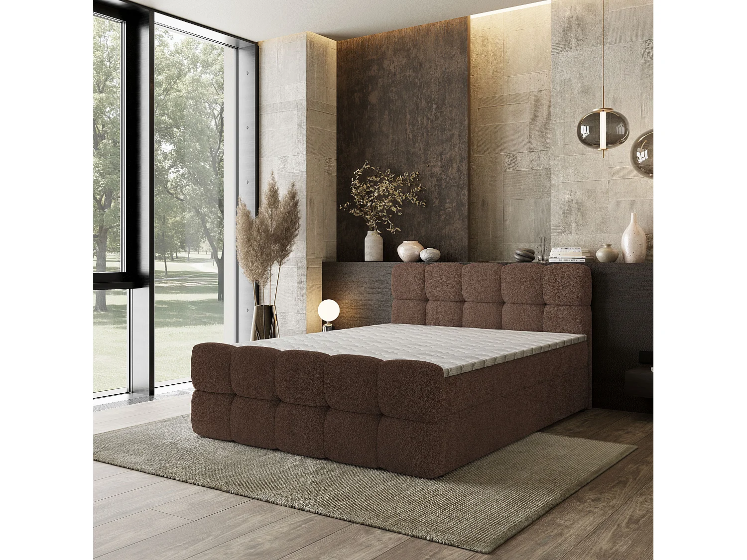 Boxspringbed BRUME 180x200 cm Set met hoofdbord, bedbodem en matras, Bruin