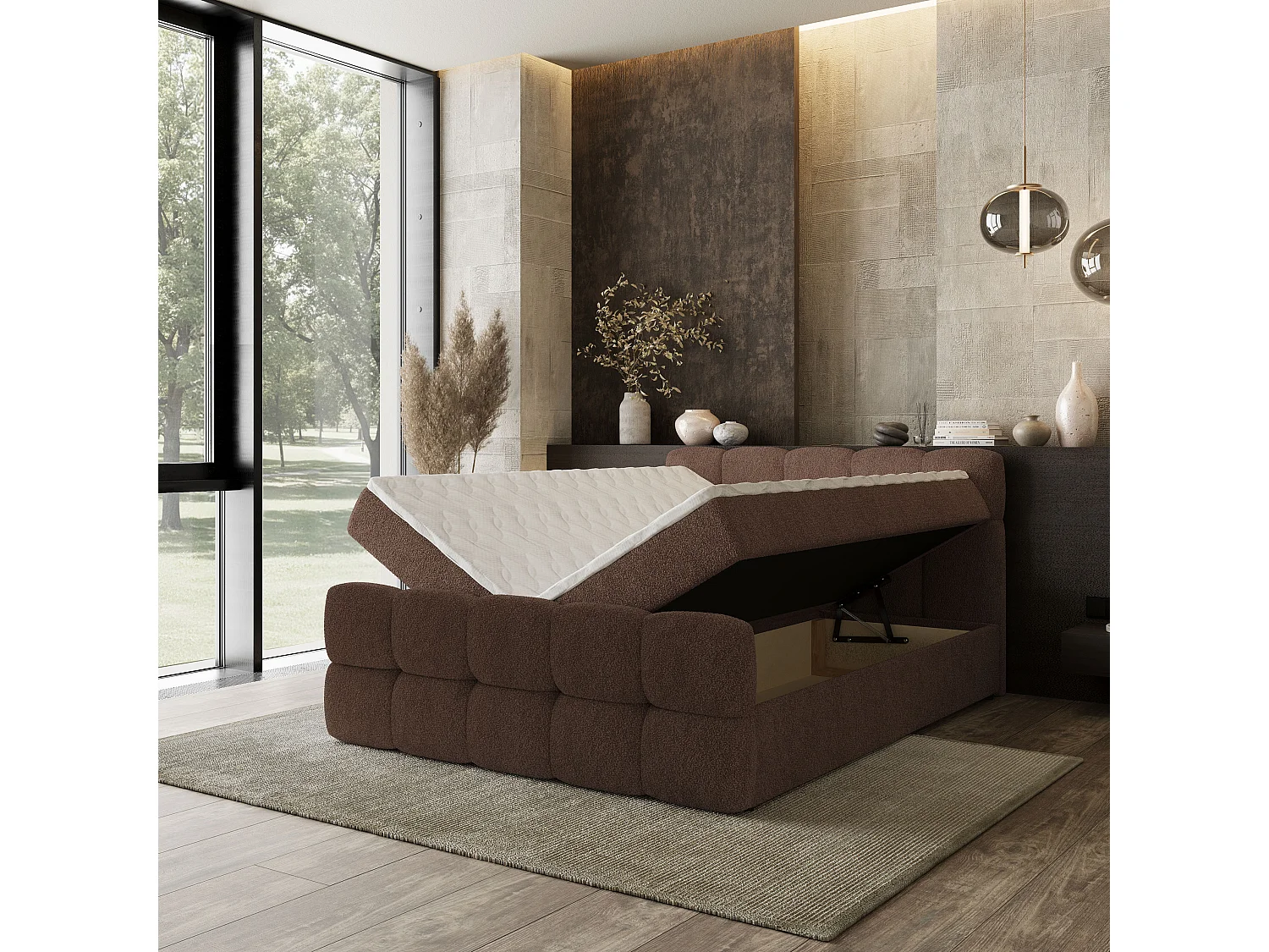 Boxspringbed BRUME 180x200 cm Set met hoofdbord, bedbodem en matras, Bruin