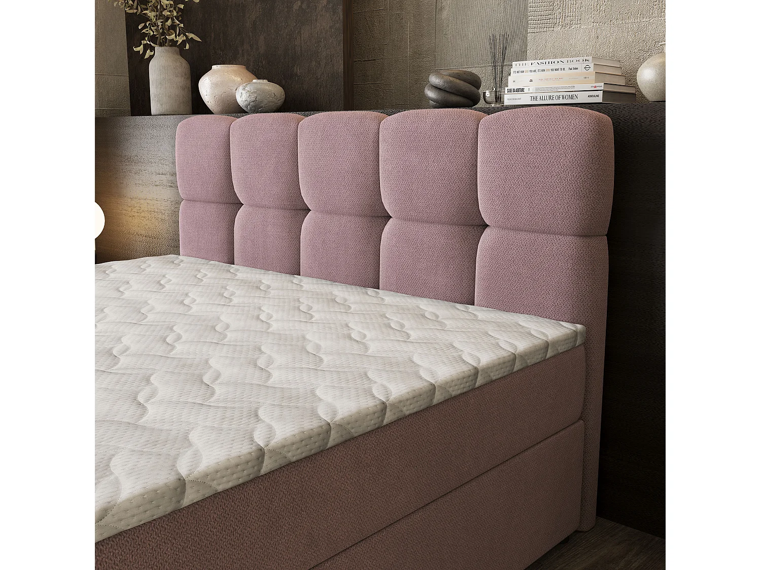Boxspringbed BRUME 160x200 cm Set met hoofdbord, bedbodem en matras, Poederroze