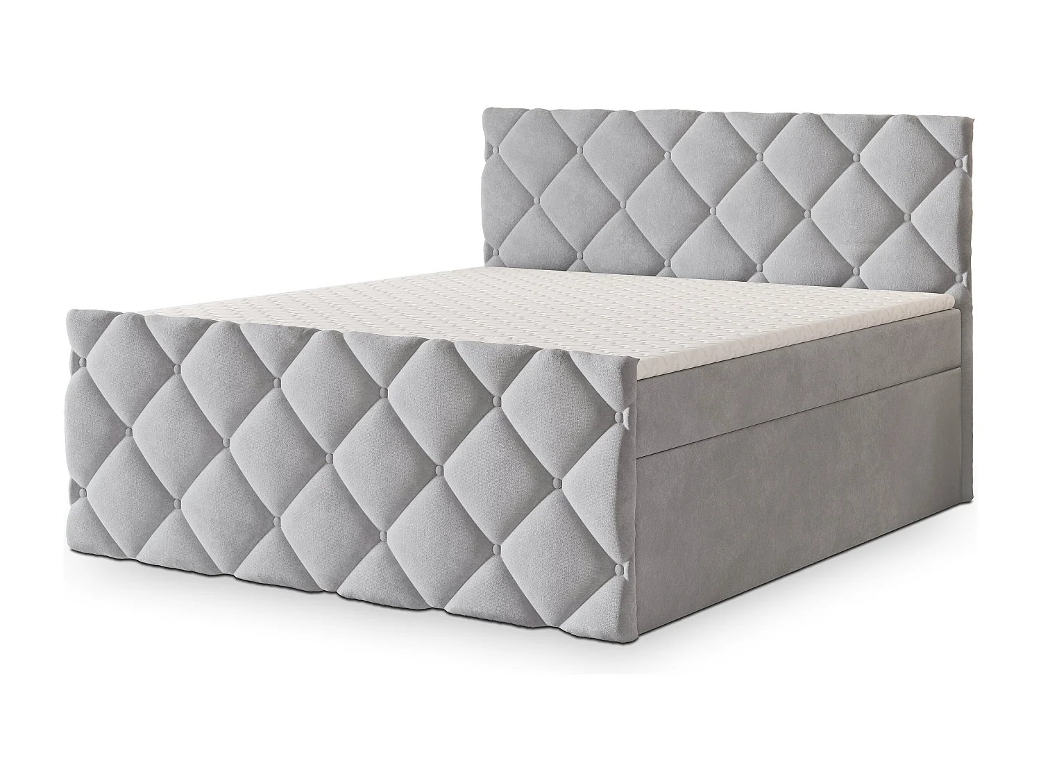 Lit continental ROVARI, 180x200 cm, Tissu pelucheux, Gris clair