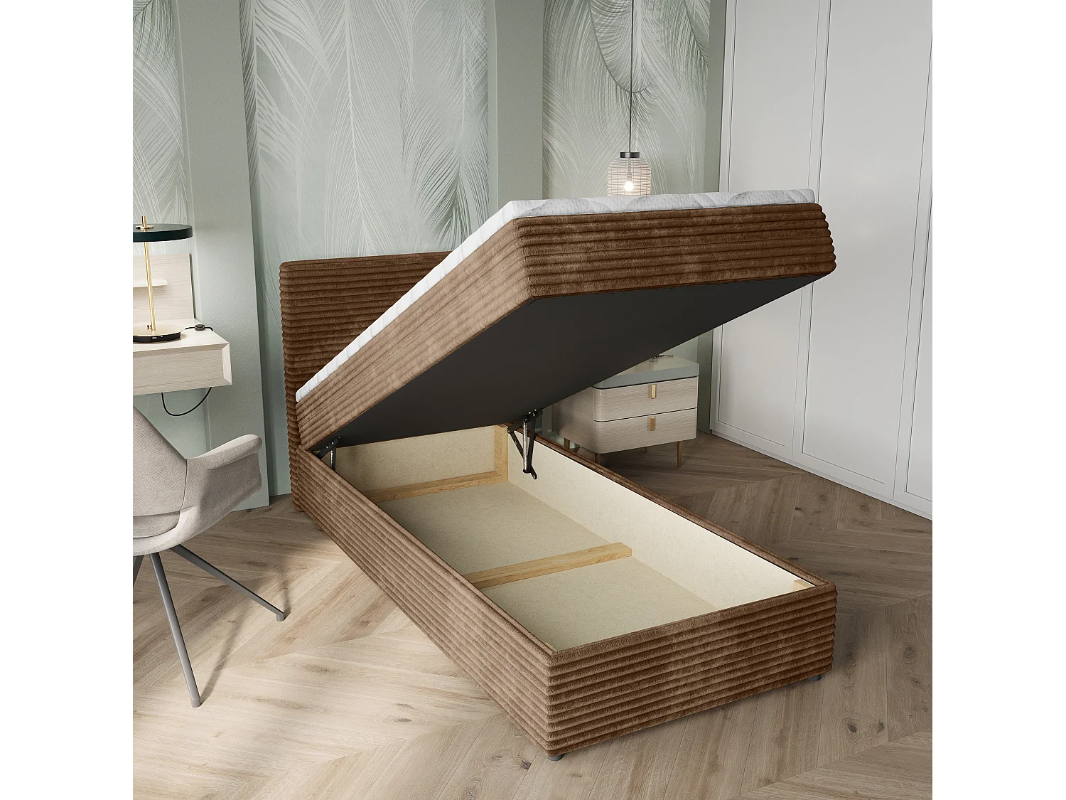 Boxspringbed PISA 100x200 cm Set met hoofdbord, bedbodem en matras, Beige