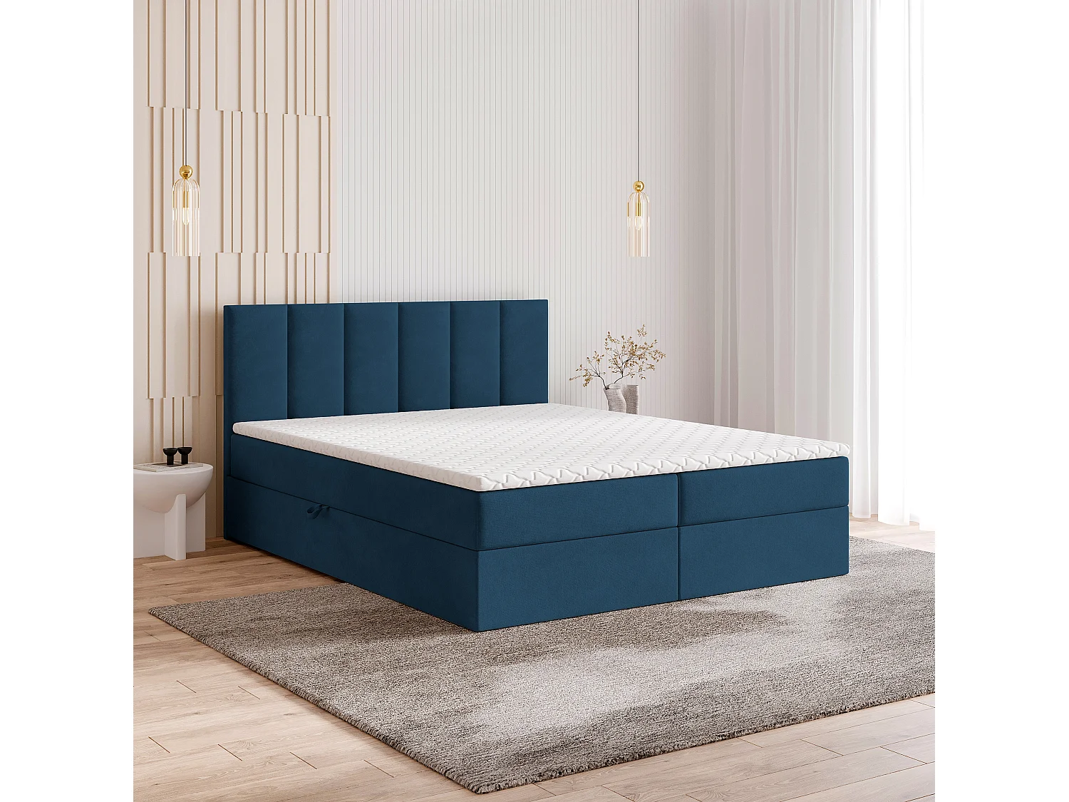 Boxspringbed MERIL 140x200 cm Set met hoofdbord, bedbodem en matras, Blauw