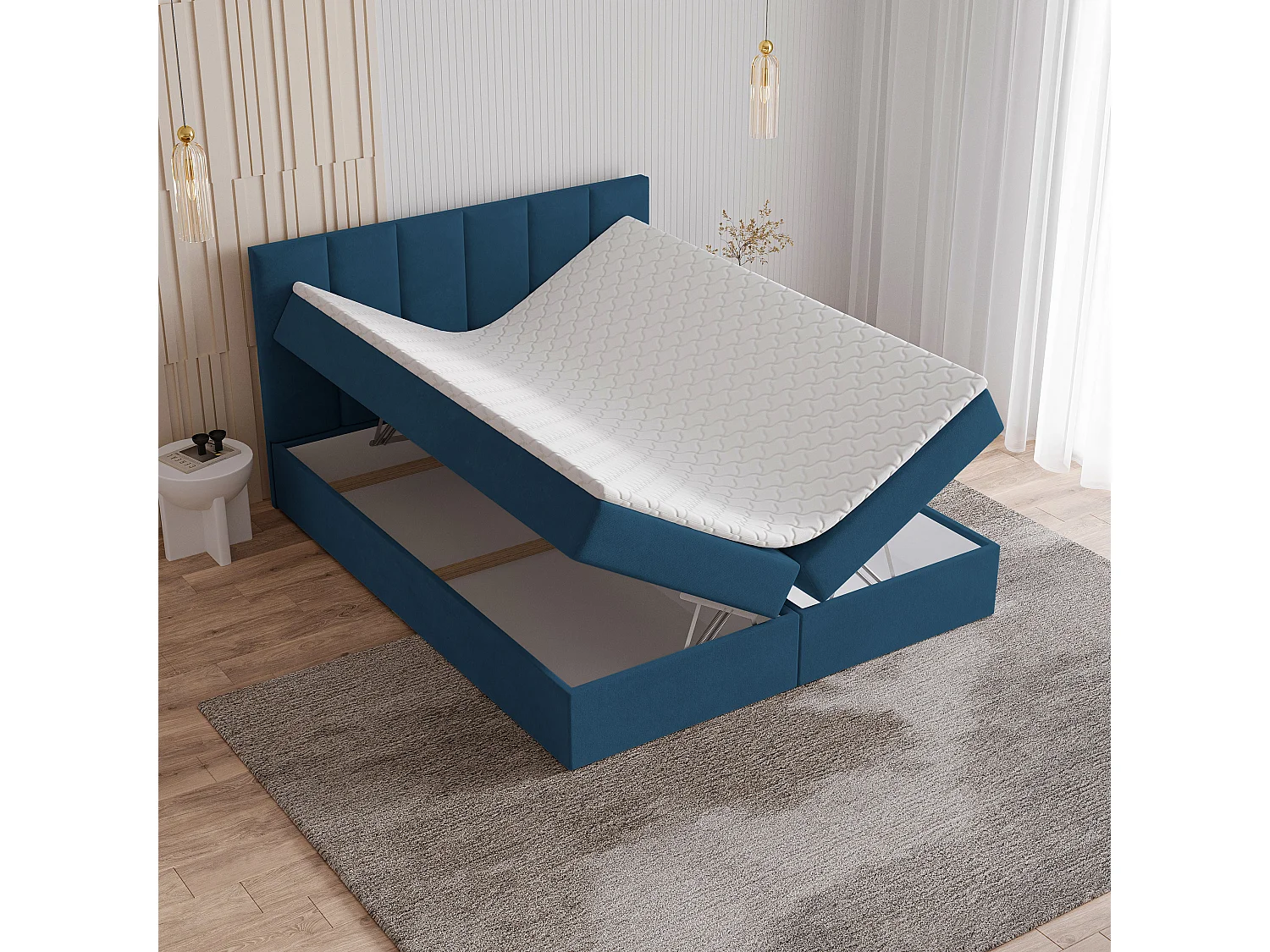 Boxspringbed MERIL 140x200 cm Set met hoofdbord, bedbodem en matras, Blauw
