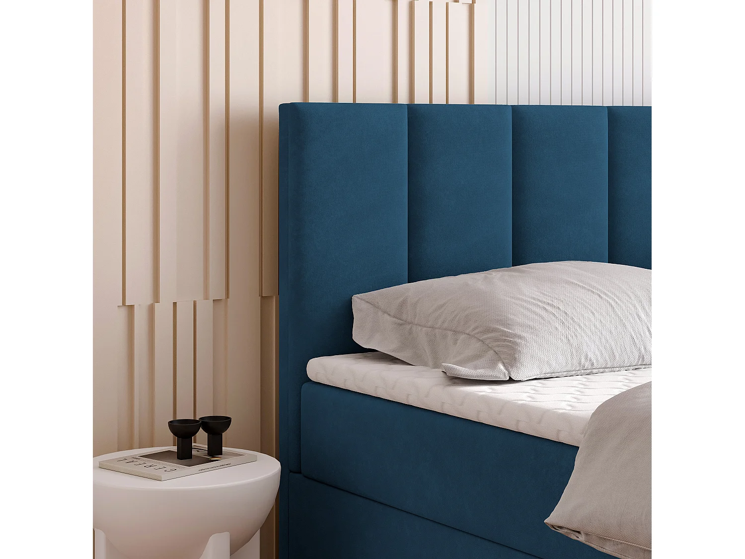 Boxspringbed MERIL 140x200 cm Set met hoofdbord, bedbodem en matras, Blauw
