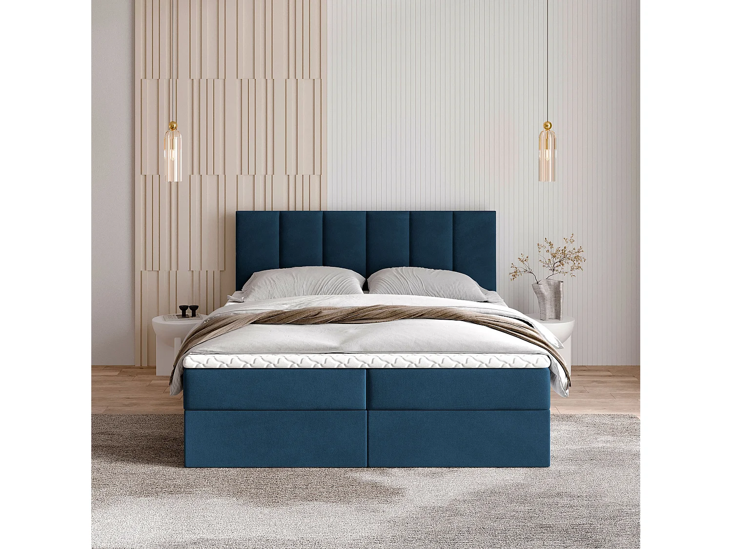 Boxspringbed MERIL 140x200 cm Set met hoofdbord, bedbodem en matras, Blauw