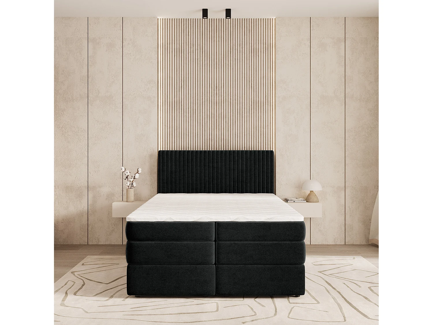 Boxspringbed FELBIO 160x200 cm Set met hoofdbord, bedbodem en matras, Zwart