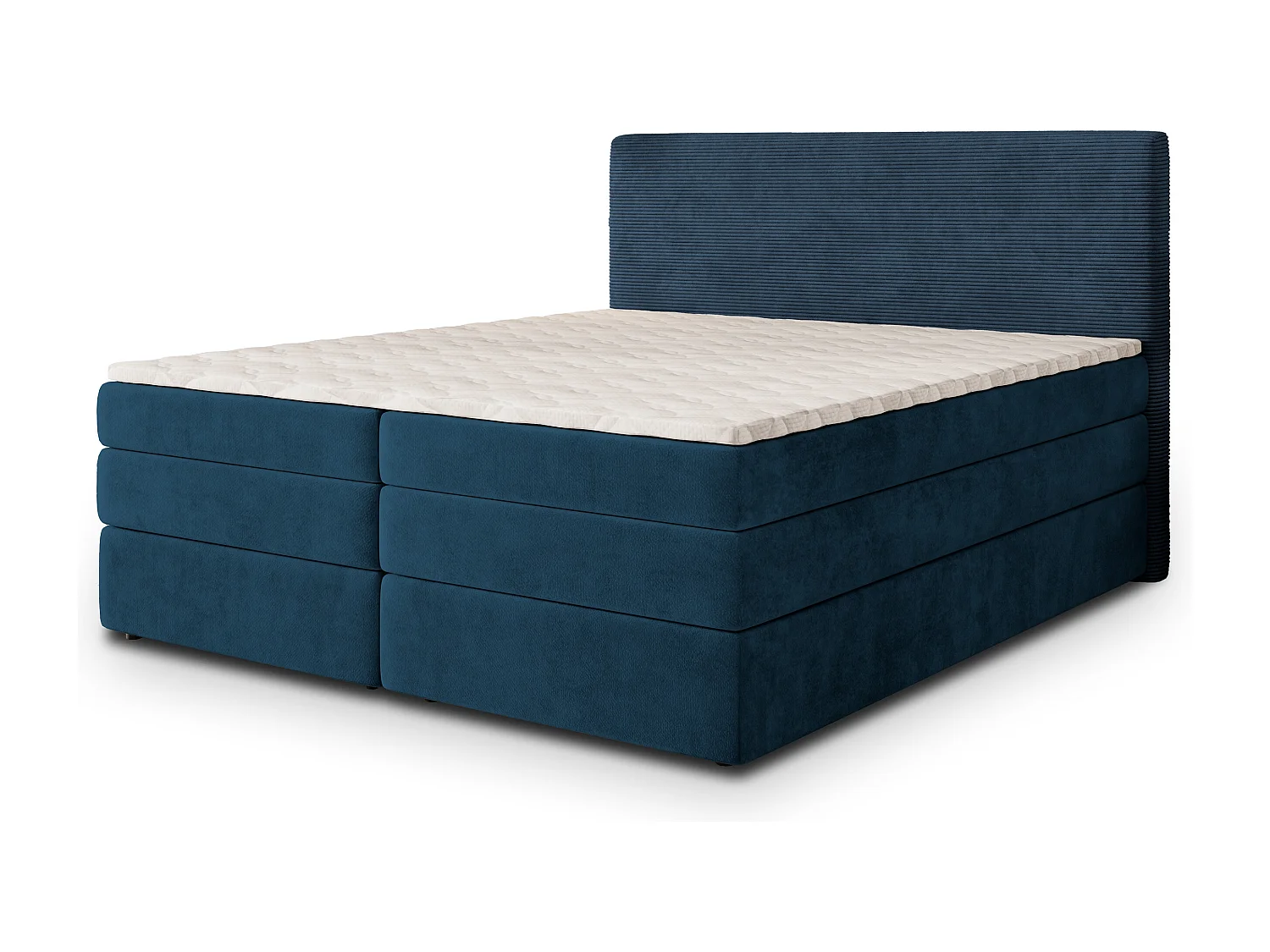 Lit continental MATERN, 180x200 cm, Tissu pelucheux, Bleu