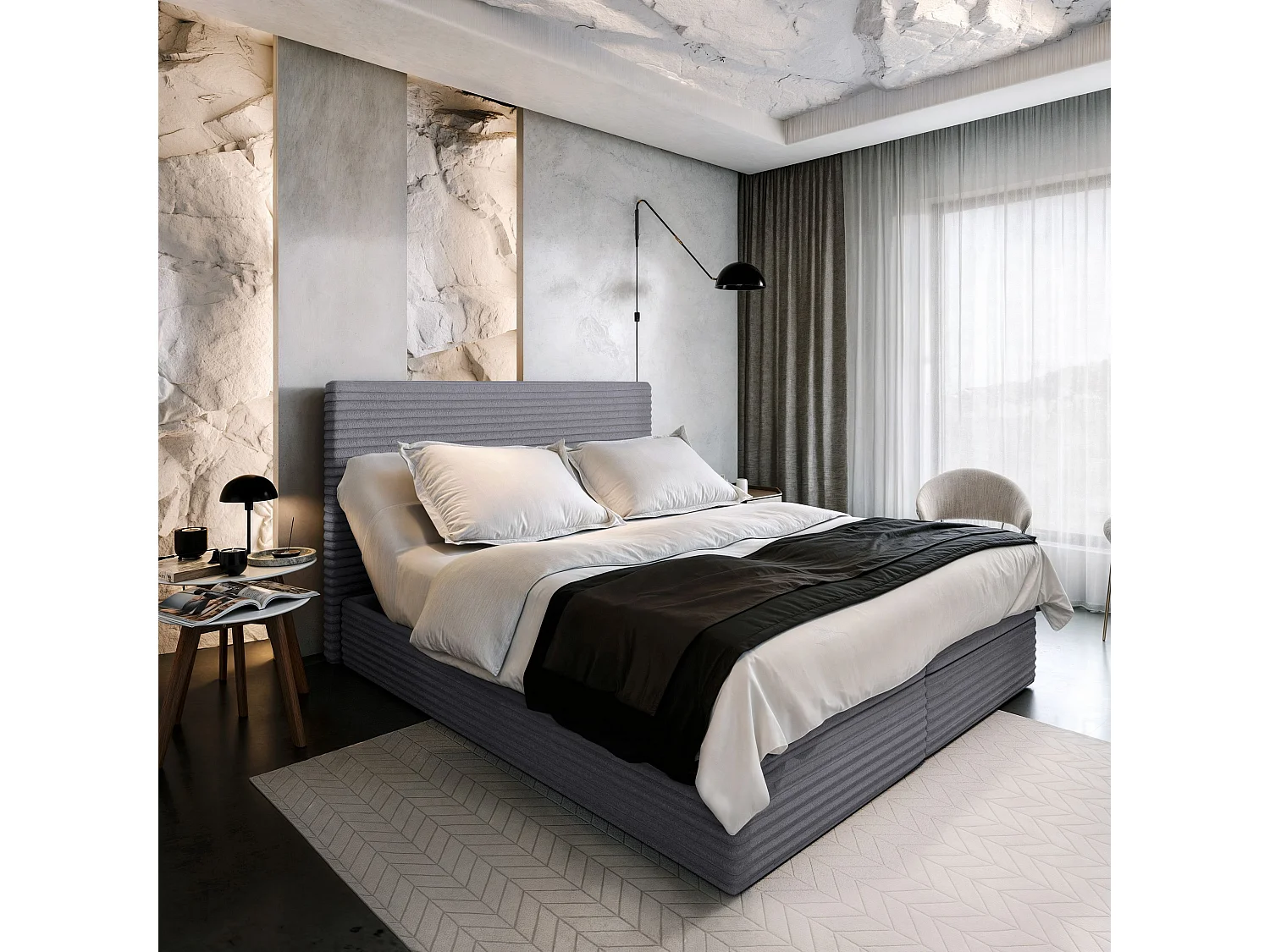 Boxspringbed MILARA 140x200 cm Set met hoofdbord, bedbodem en matras, Grijs