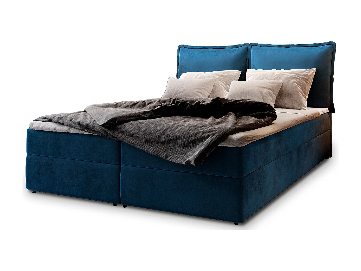 Lit continental LENTE, 160x200 cm, Tissu velours, Bleu