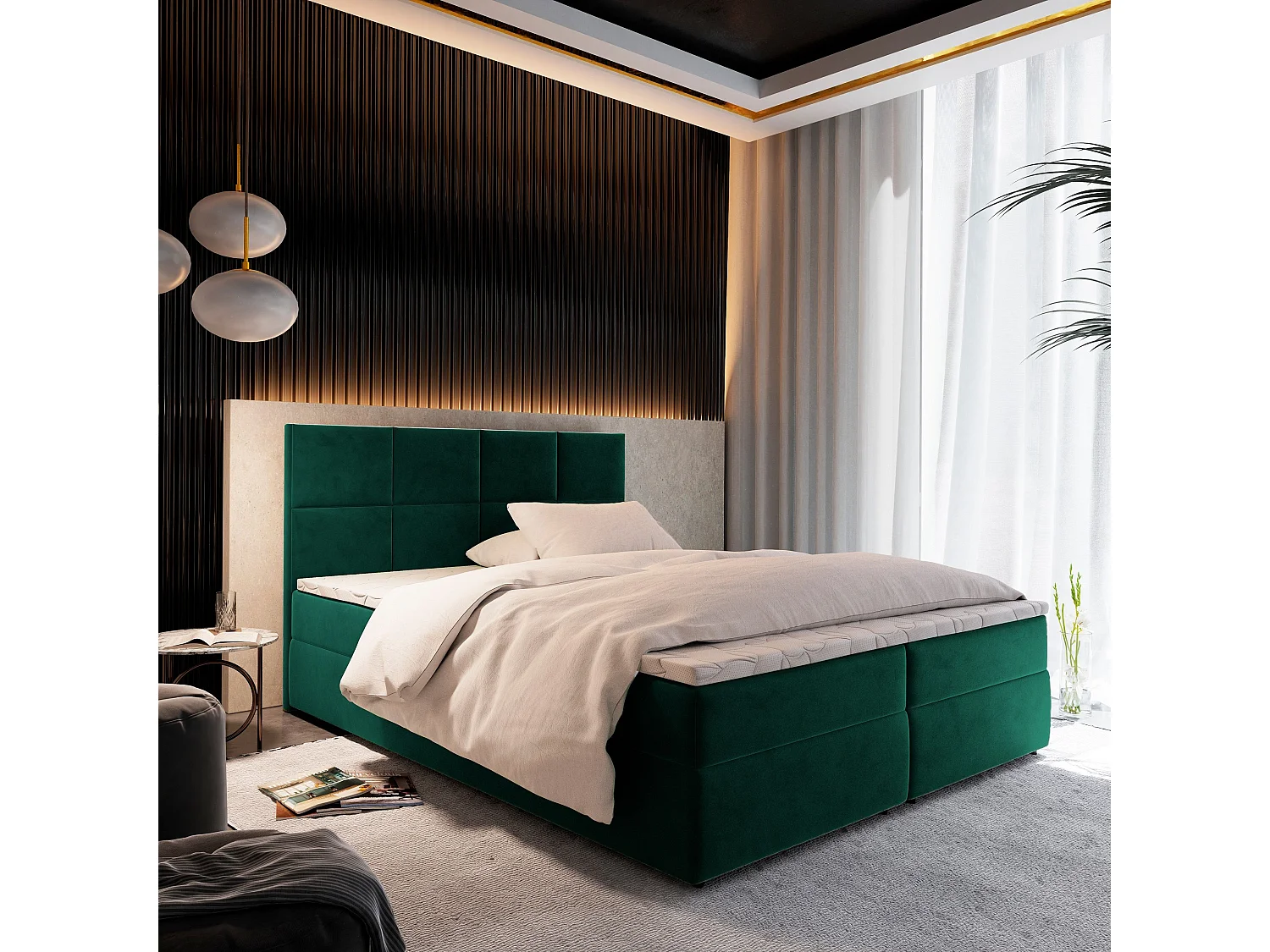 Boxspringbed LENA 160x200 cm Set met hoofdbord, bedbodem en matras, Groen