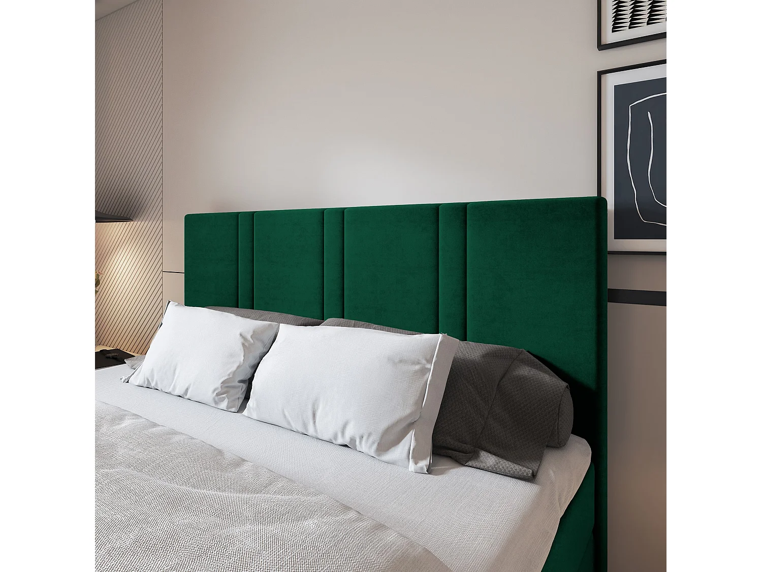 Lit continental COMOZA, 180x200 cm, Tissu pelucheux, Vert