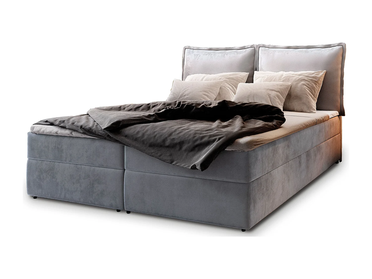 Lit continental LENTE, 180x200 cm, Tissu velours, Gris clair