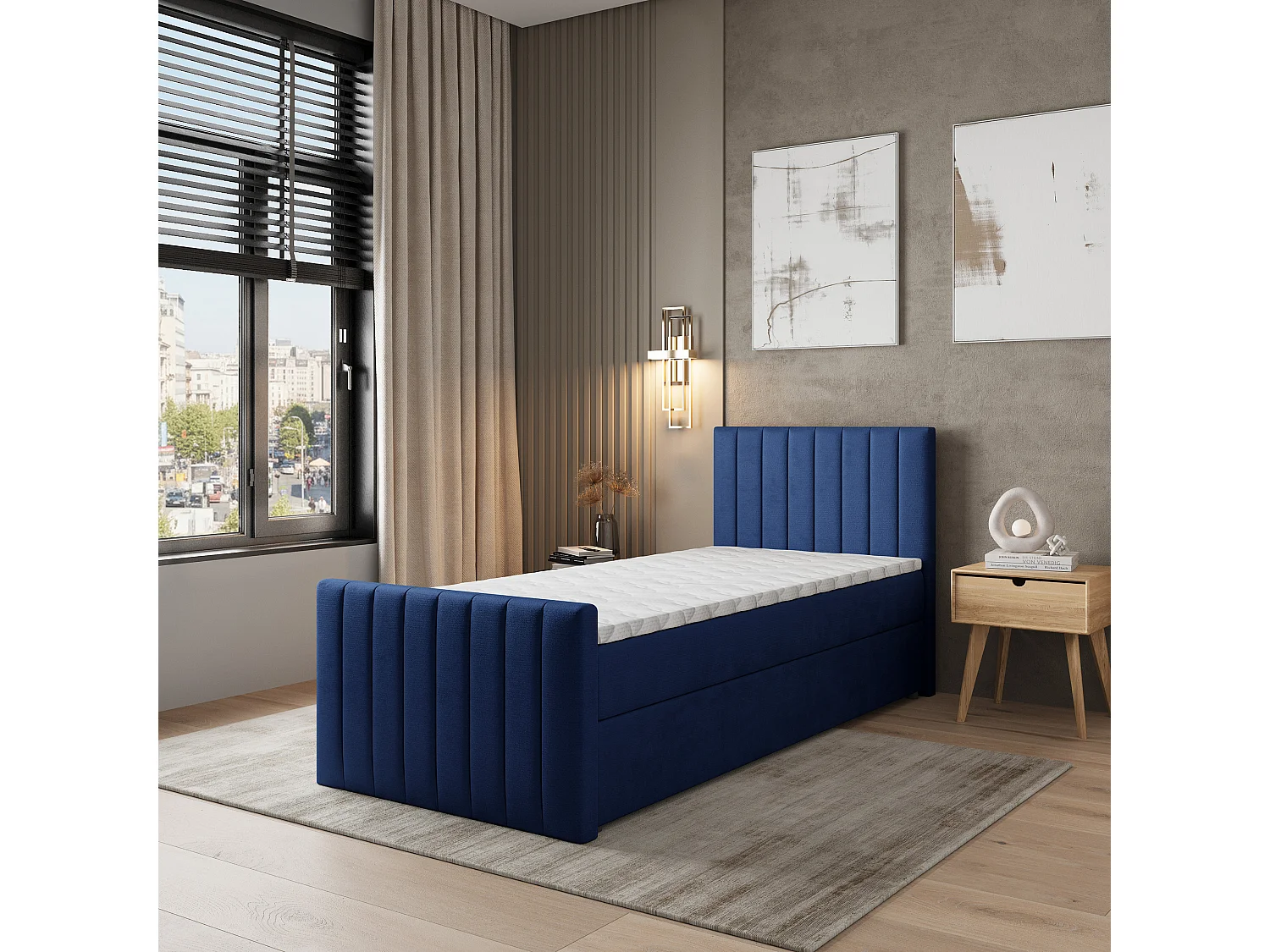 Boxspringbed ARION 90x200 cm Set met hoofdbord, bedbodem en matras, Blauw