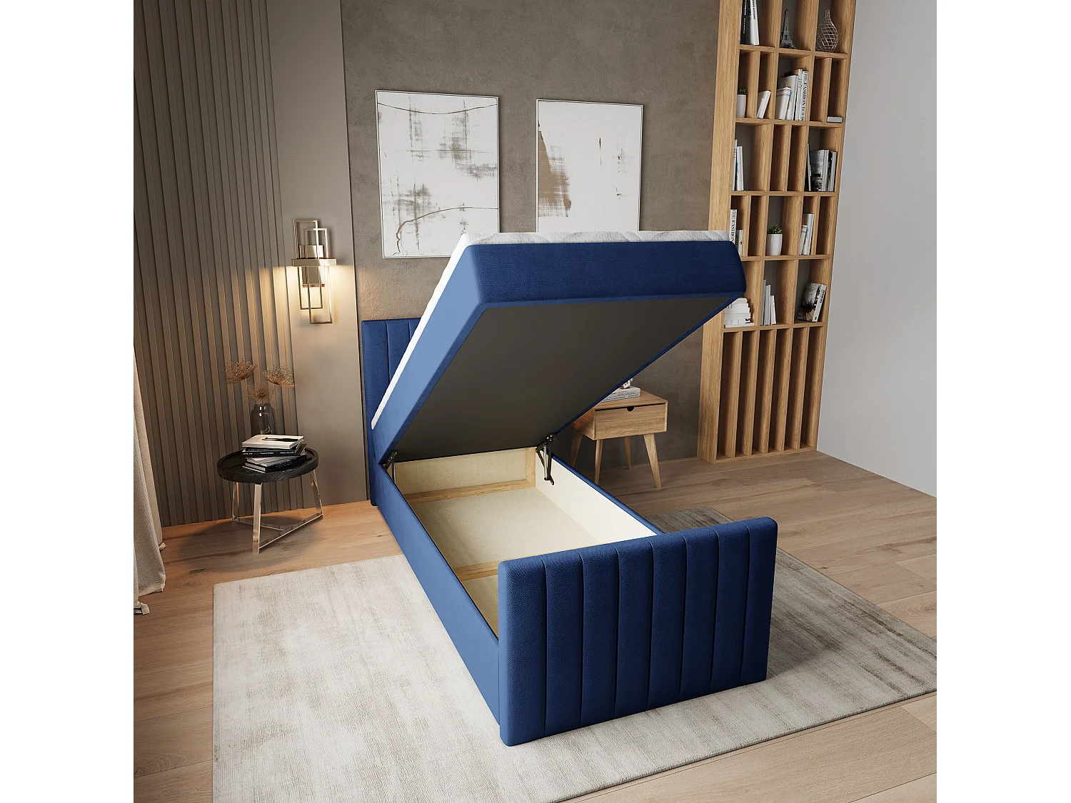 Boxspringbed ARION 90x200 cm Set met hoofdbord, bedbodem en matras, Blauw