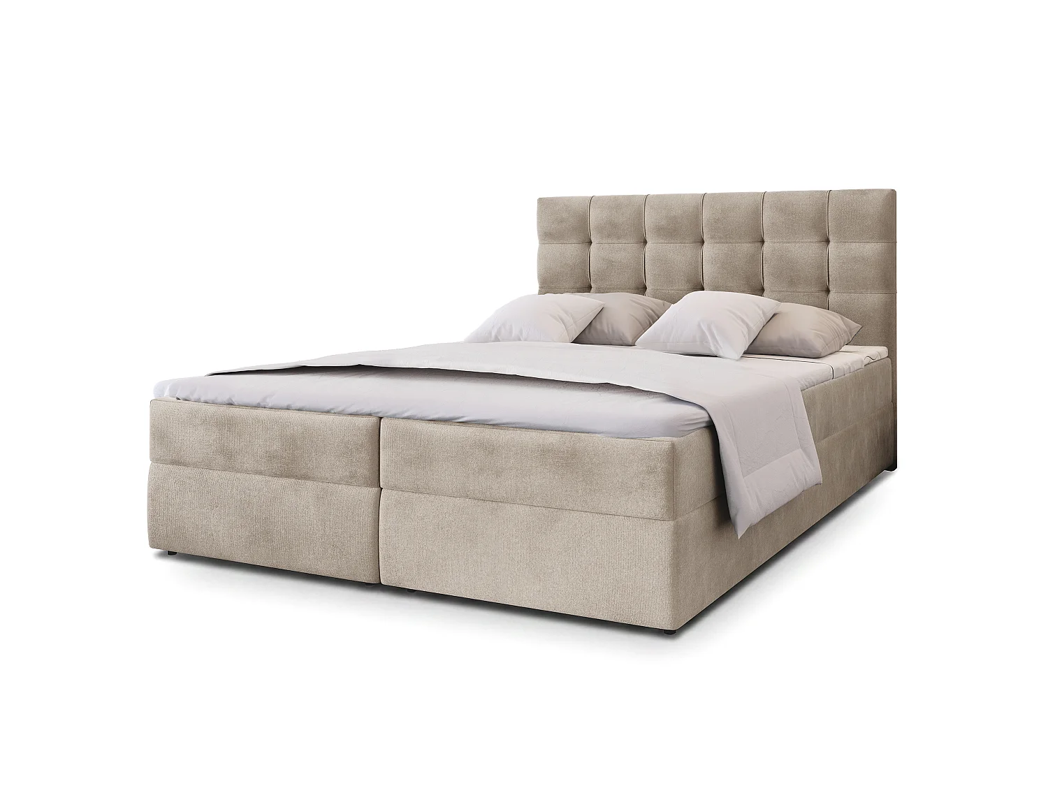 Lit continental GLOS, 160x200 cm, Tissu pelucheux, Beige