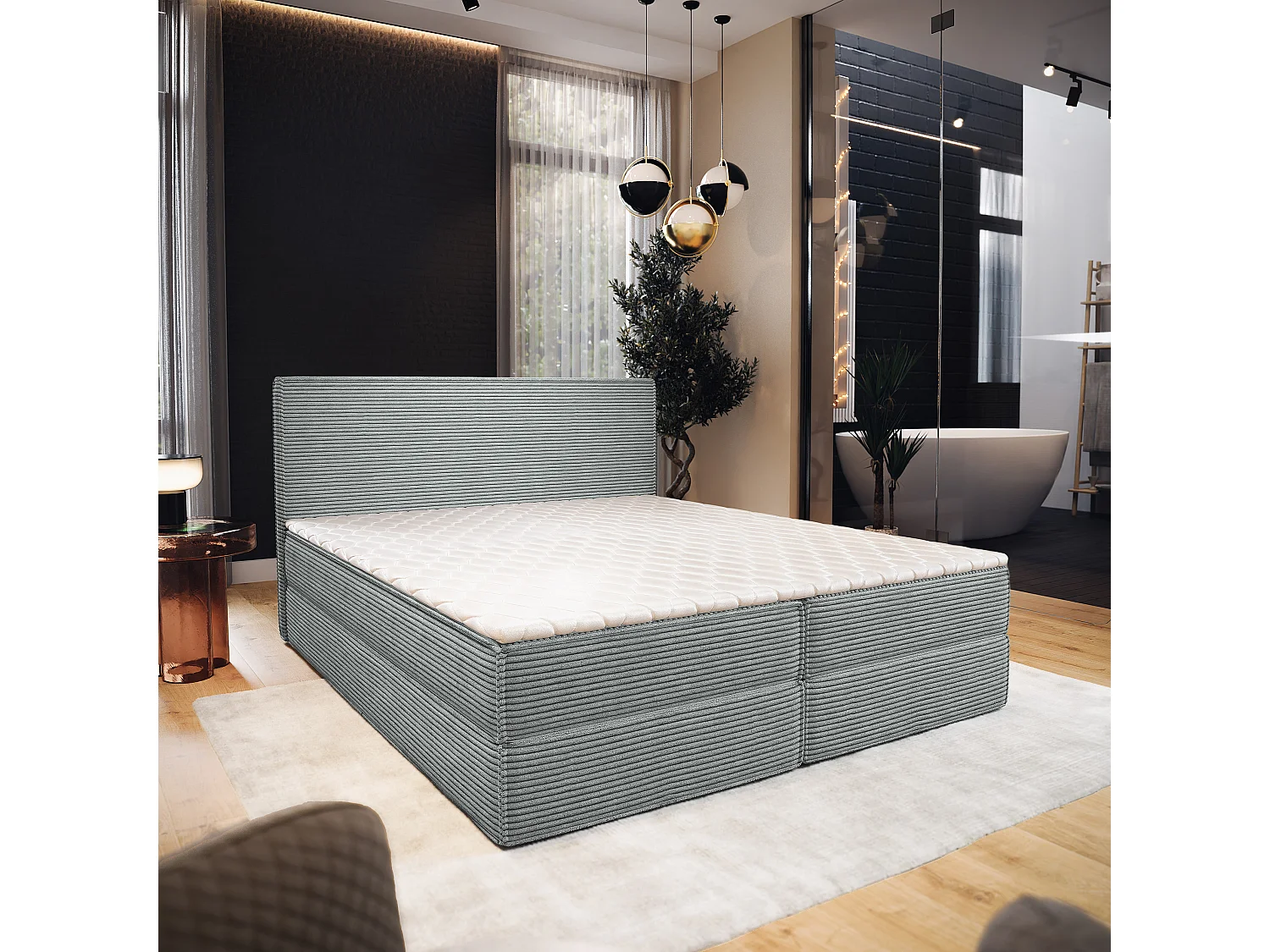 Boxspringbed PELLIO 180x200 cm Set met hoofdbord, bedbodem en matras, Lichtgrijs