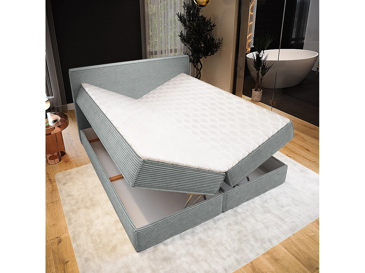 Boxspringbed PELLIO 180x200 cm Set met hoofdbord, bedbodem en matras, Lichtgrijs