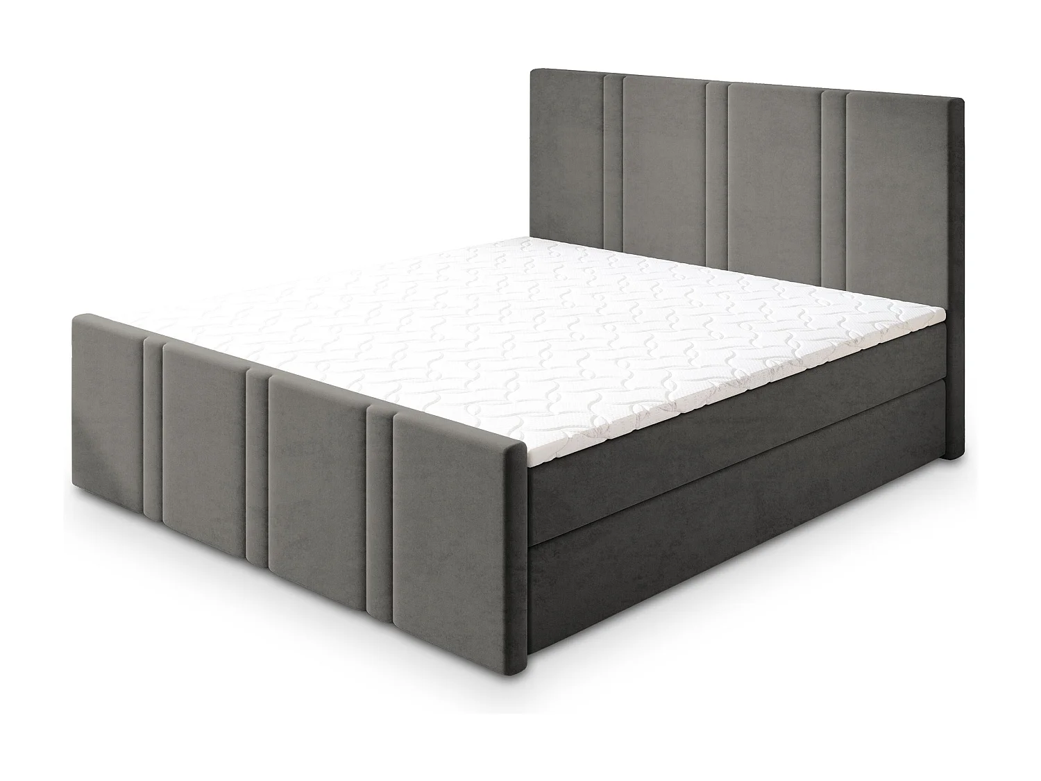 Lit continental COMOZA, 140x200 cm, Tissu pelucheux, Gris