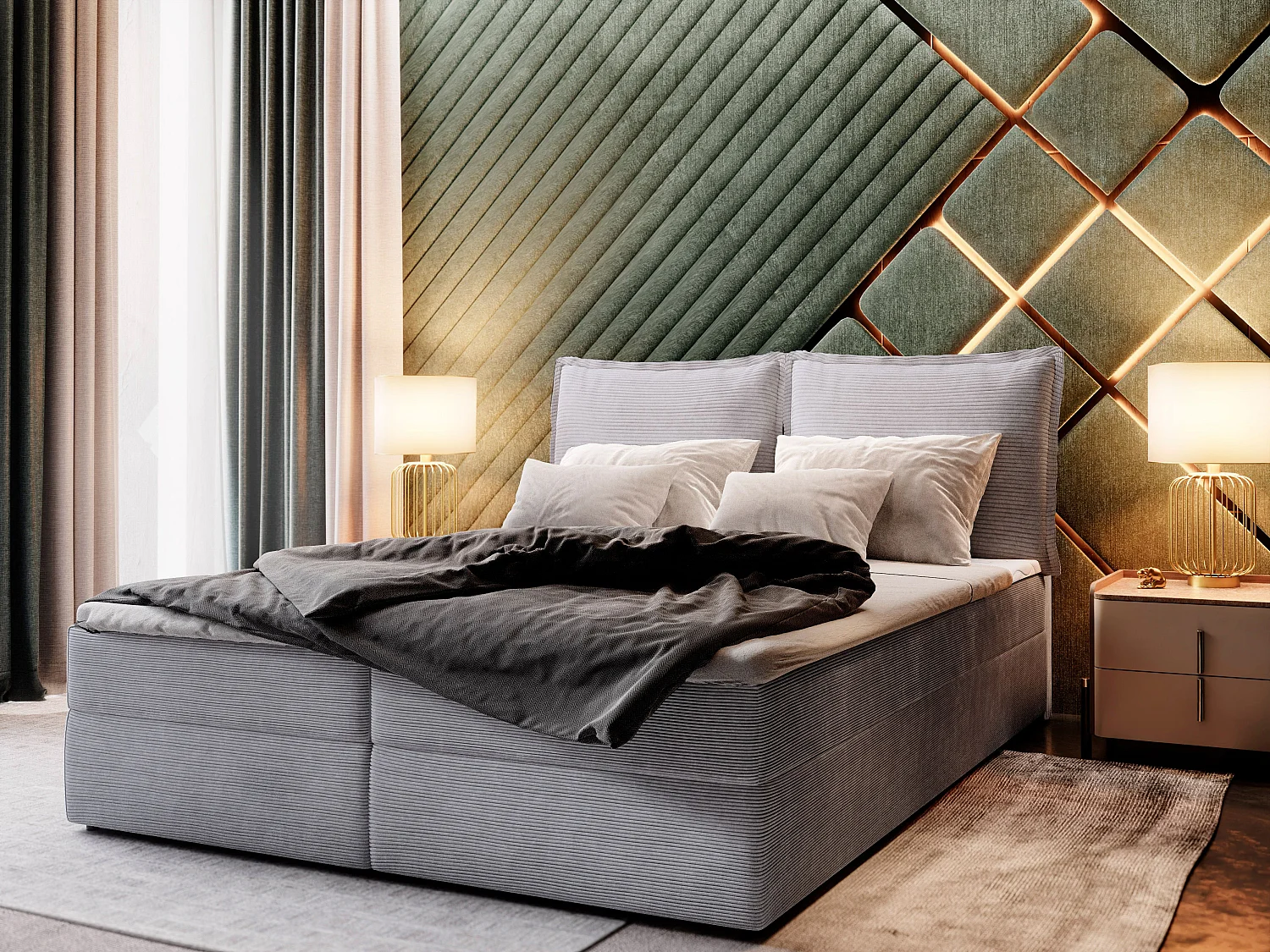 Boxspringbed LENTE 140x200 cm Set met hoofdbord, bedbodem en matras, Grijs