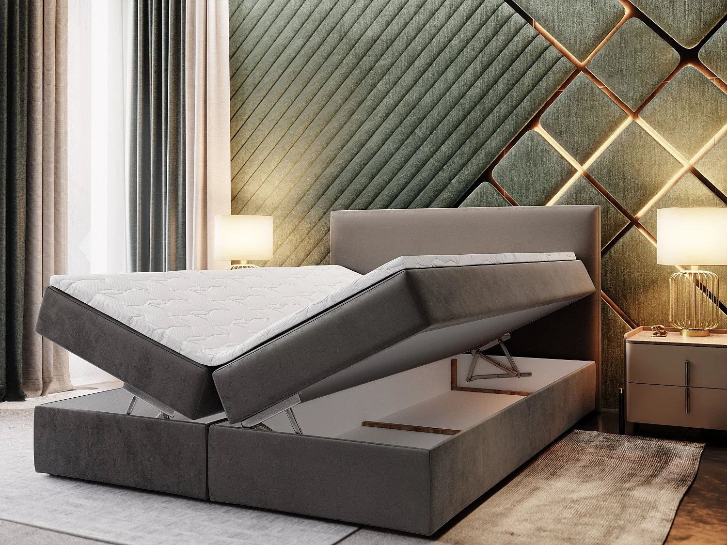 Boxspringbed LENTE 140x200 cm Set met hoofdbord, bedbodem en matras, Grijs