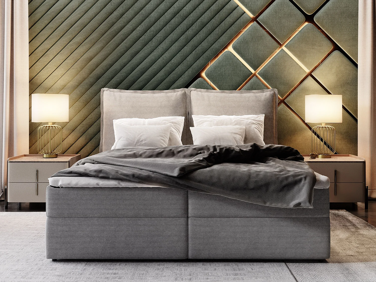 Boxspringbed LENTE 140x200 cm Set met hoofdbord, bedbodem en matras, Grijs