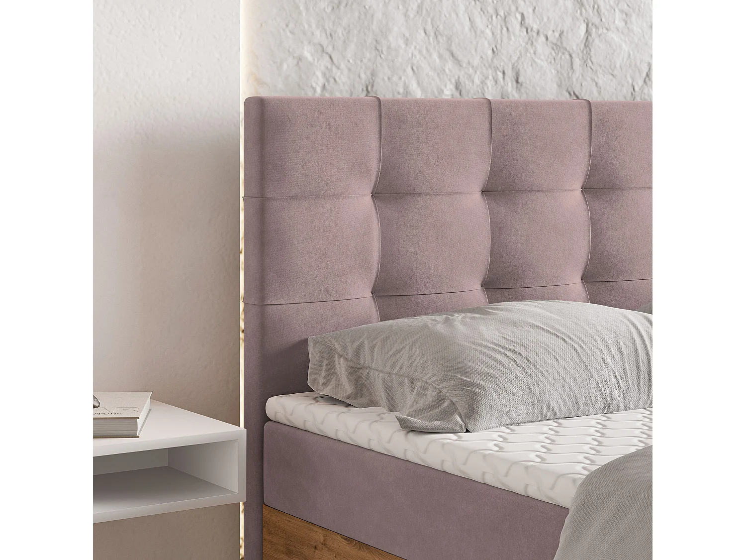 Lit continental MOLVEN, 180x200 cm, Tissu tressé, Rose
