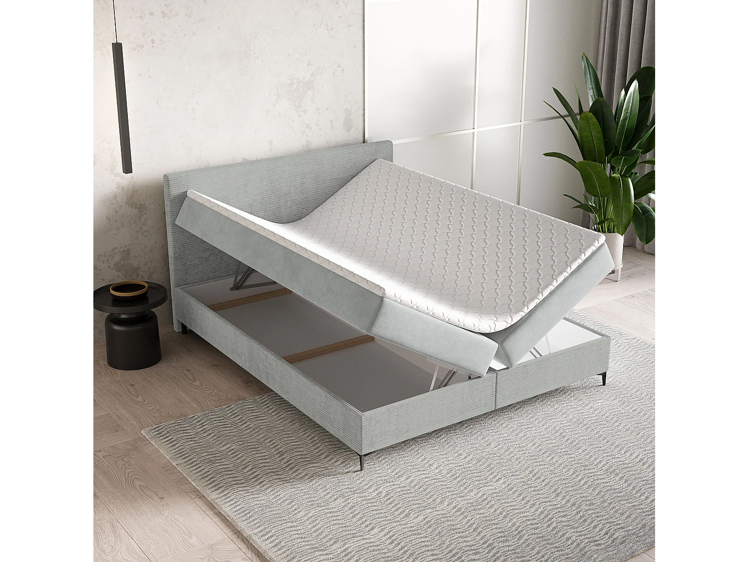 Boxspringbed TORREL 180x200 cm Set met hoofdbord, bedbodem en matras, Lichtgrijs