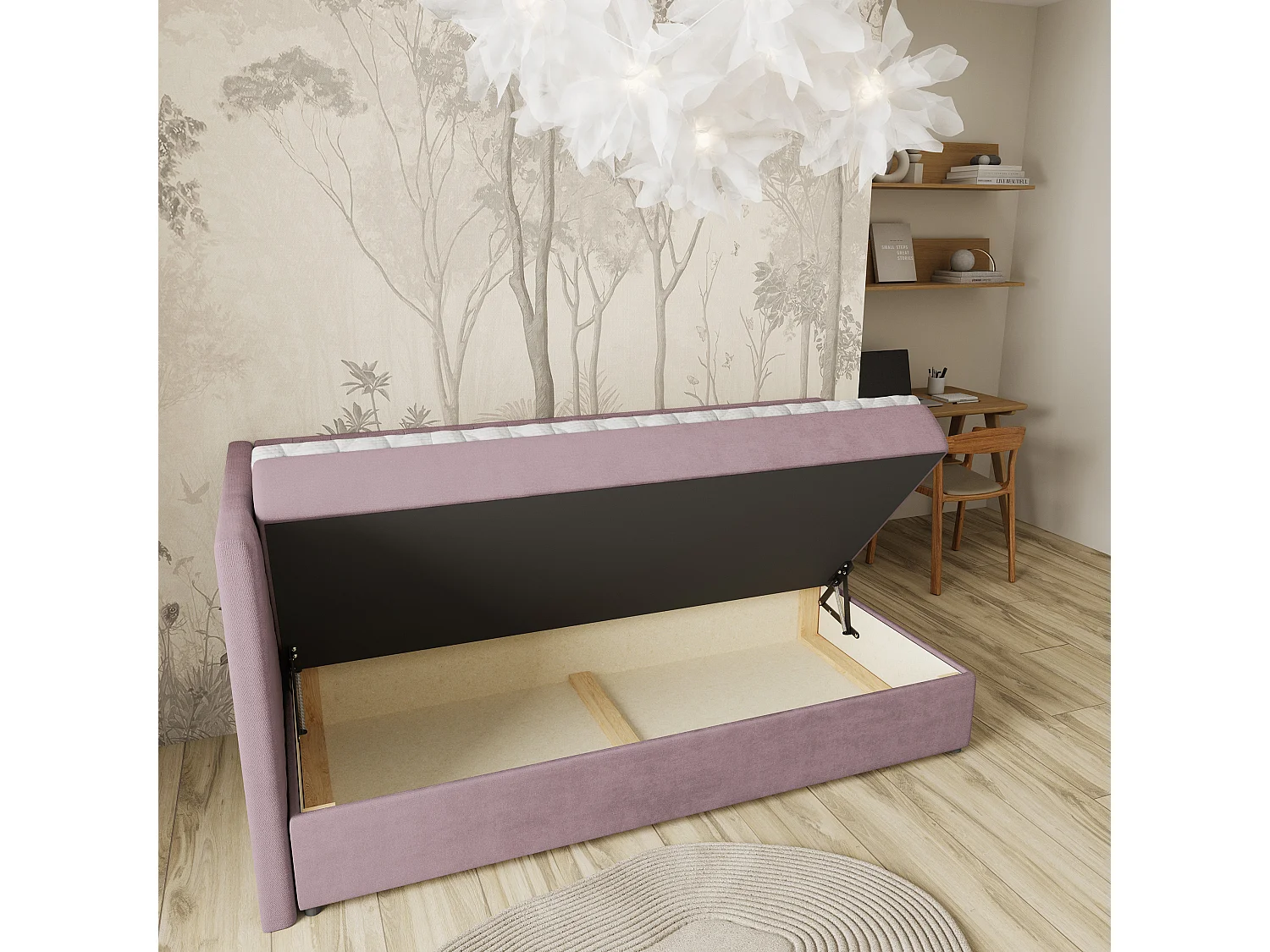 Boxspringbed ARIS 100x200 cm Set met hoofdbord, bedbodem en matras, Poederroze