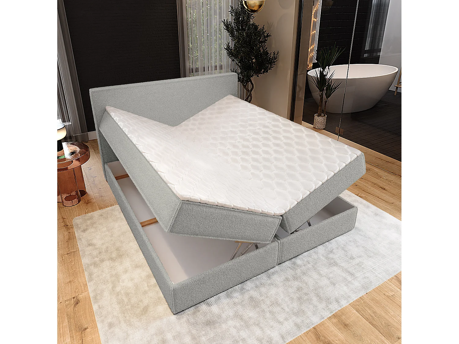 Boxspringbed PELLIO 160x200 cm Set met hoofdbord, bedbodem en matras, Lichtgrijs