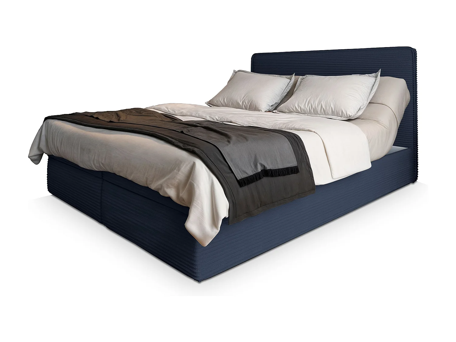 Lit continental ASTOR, 160x200 cm, Tissu en velours côtelé, Bleu