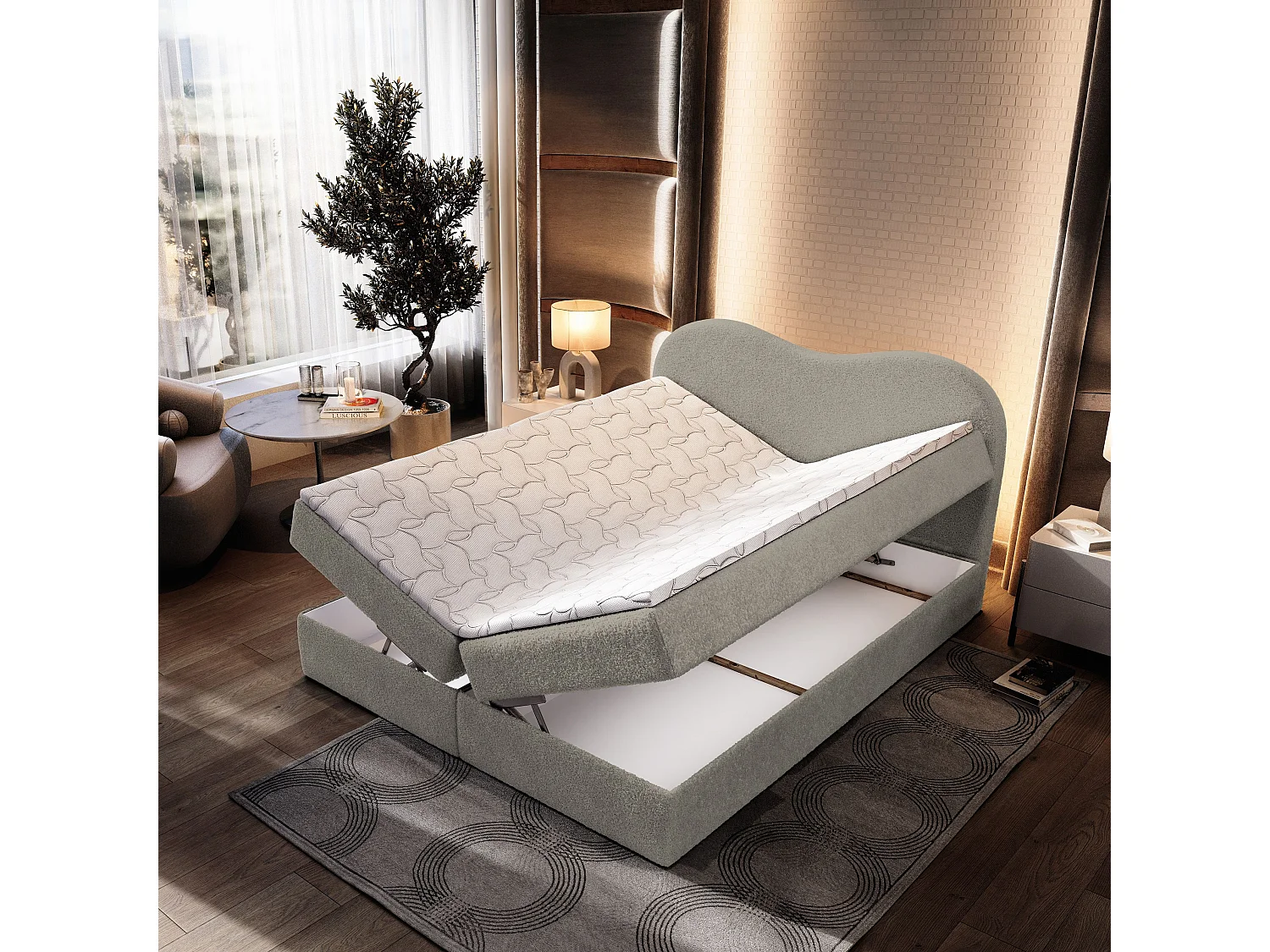 Boxspringbed FLUVIA 140x200 cm Set met hoofdbord, bedbodem en matras, Lichtgrijs