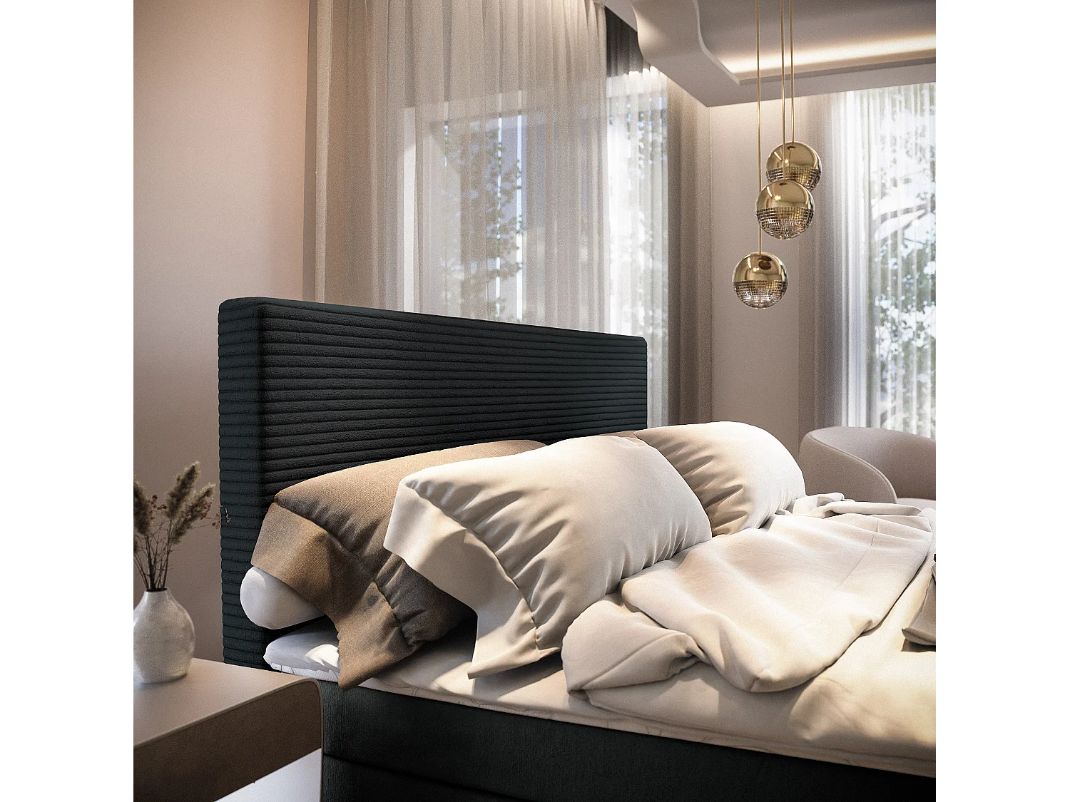 Boxspringbed GIARRO 140x200 cm Set met hoofdbord, bedbodem en matras, Zwart