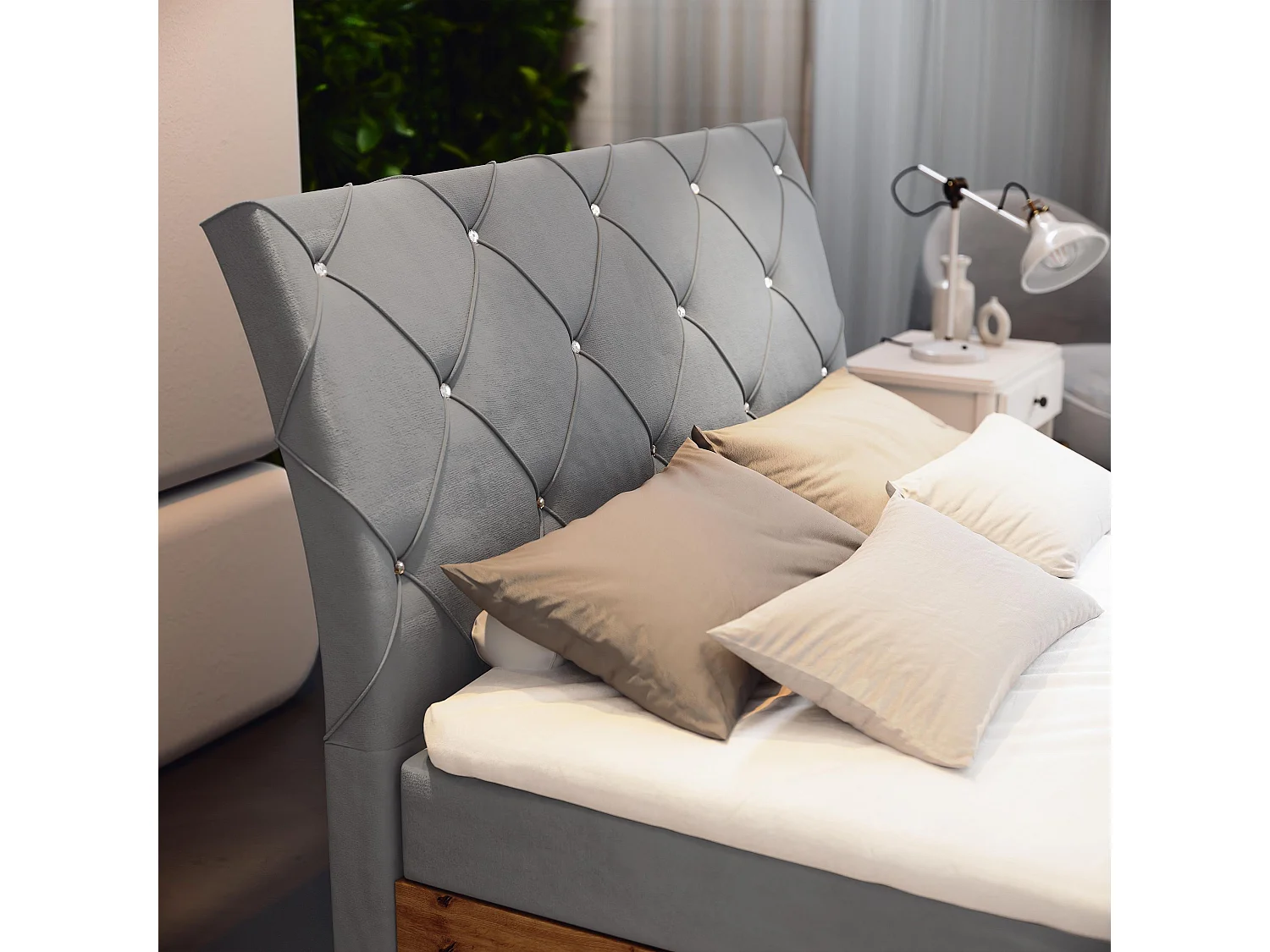 Boxspringbed VELLANO 140x200 cm Set met hoofdbord, bedbodem en matras, Lichtgrijs
