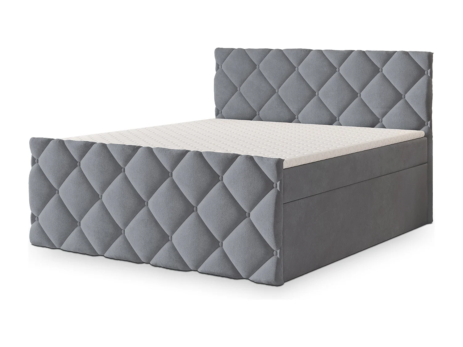 Lit continental ROVARI, 180x200 cm, Tissu pelucheux, Gris