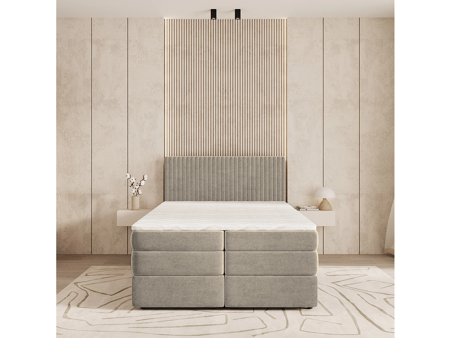 Boxspringbed FELBIO 160x200 cm Set met hoofdbord, bedbodem en matras, Beige
