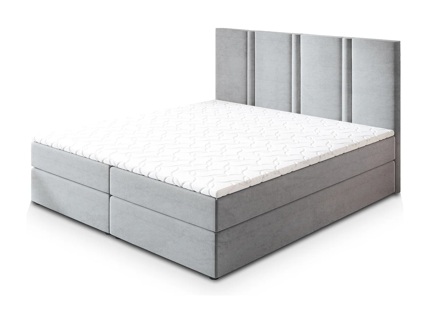 Lit continental LARIO, 140x200 cm, Tissu pelucheux, Gris clair