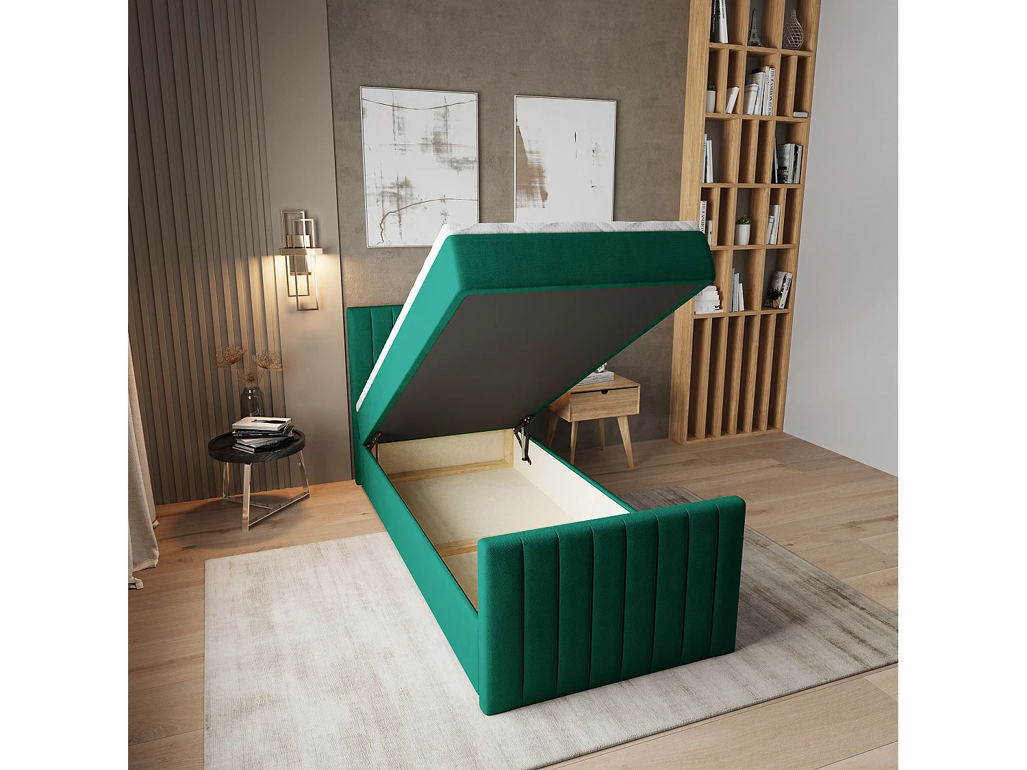 Boxspringbed ARION 80x200 cm Set met hoofdbord, bedbodem en matras, Dennengroen