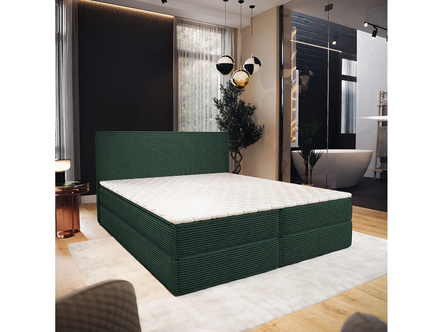 Boxspringbed PELLIO 140x200 cm Set met hoofdbord, bedbodem en matras, Groen