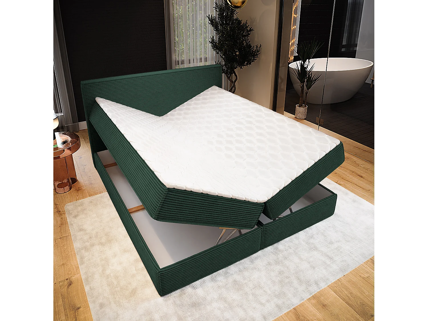 Boxspringbed PELLIO 140x200 cm Set met hoofdbord, bedbodem en matras, Groen